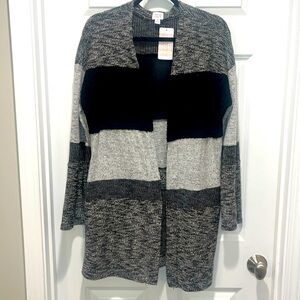 Evereve NWT Peyton Jensen Hadlee Striped black white Long Duster Cardigan M